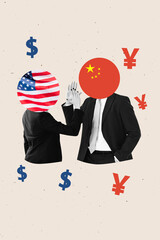 Poster photo vertical collage of anonym business partners girl guy clap hands dollar yuan income...