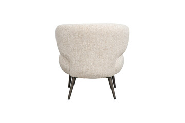 Beige fabric armchair rear view isolated on transparent background