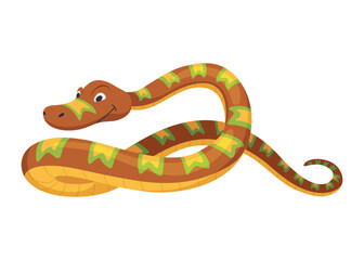 Obraz premium Cartoon color snake. Cute smiling animal, funny reptile of wild tropical nature. Flat vector isolated illustrations for kids design