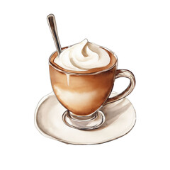Illustration of coffee watercolor with white cream on top