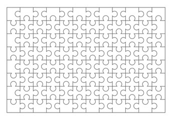 Jigsaw Puzzle Pieces Illustration, Line Style Vector