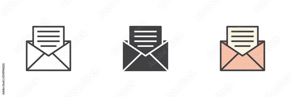 Poster Envelope mail icon set in line, solid and filled outline style