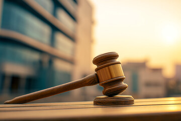 First plane mallet against a justice building as background