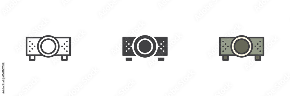 Poster Projector icon set in line, solid and filled outline style