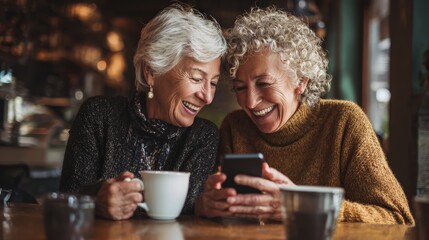 Two women sitting at a table with cups of coffee
