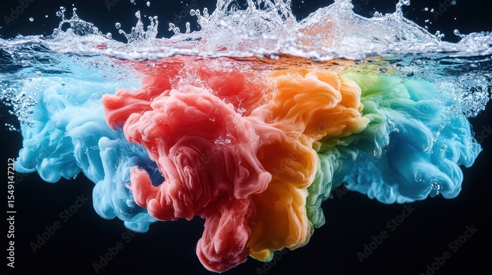 Poster an artistic shot of vibrant ink swirling in water, creating a mesmerizing visual display, evoking cr
