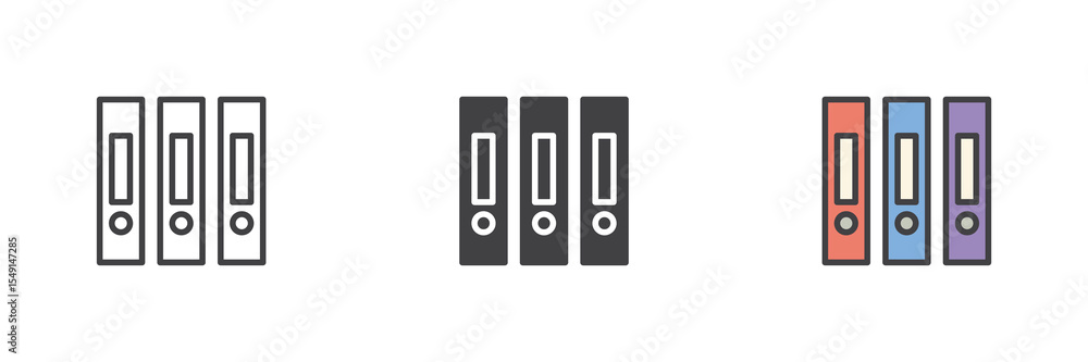Aufkleber ring binder folder icon set in line, solid and filled outline style