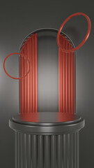 Black and red luxury podium pedestal product display and black box portrait background 3d rendering