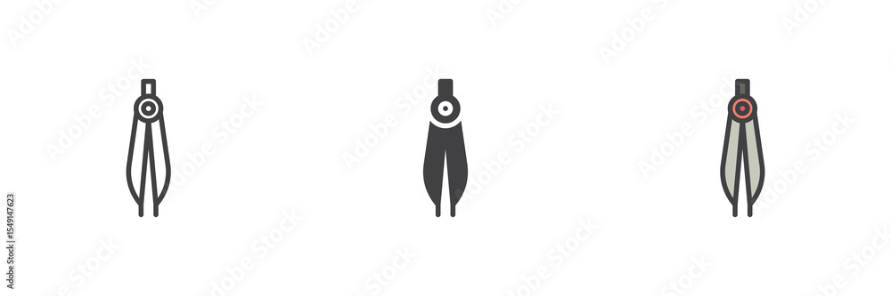 Poster Drawing compass icon set in line, solid and filled outline style