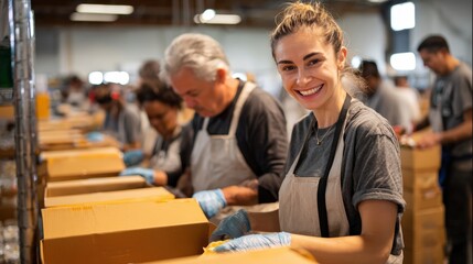 Woman is smiling while working in a warehouse