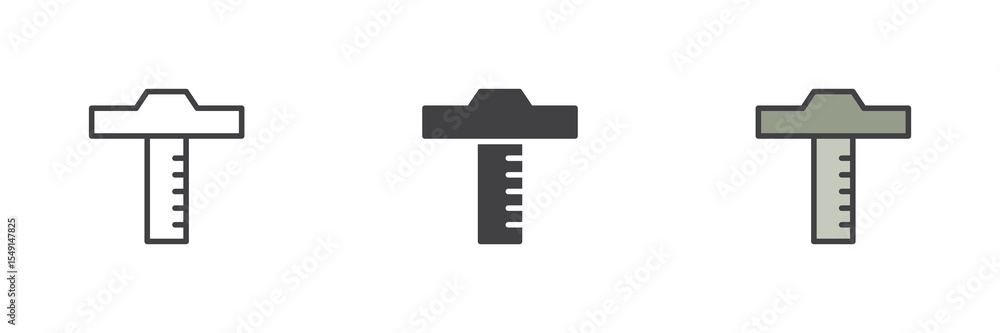 Poster Ruler measurement icon set in line, solid and filled outline style