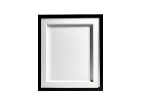 Minimalist White Square Frame with Bold Black Border Subtle Embossed Texture Isolated on a transparent background
