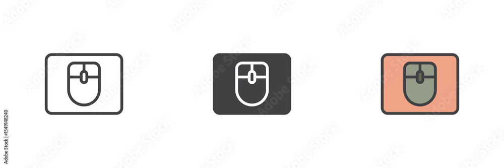 Aufkleber Computer mouse icon set in line, solid and filled outline style