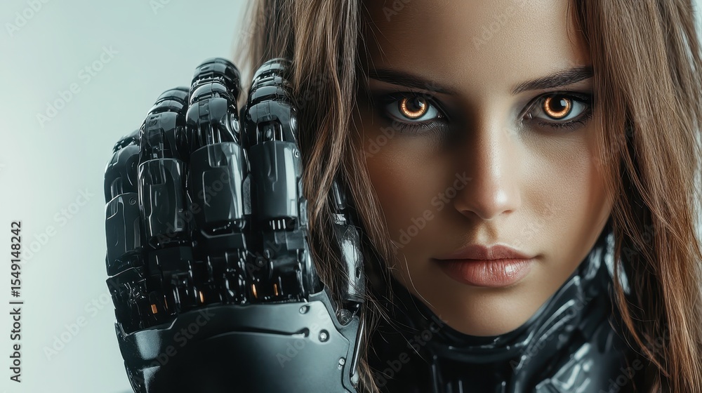 Aufkleber a futuristic portrayal of a human-like robot with striking mechanical features, symbolizing the adva