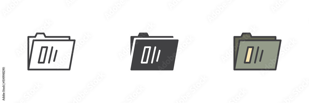 Aufkleber Document folder icon set in line, solid and filled outline style
