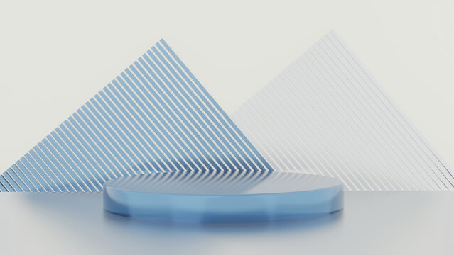 Blue and white luxury podium pedestal product display and blue podium background 3d rendering