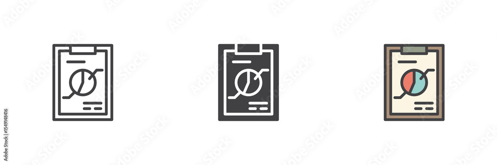 Poster financial chart icon set in line, solid and filled outline style