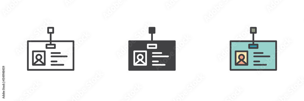 Poster id badge icon set in line, solid and filled outline style