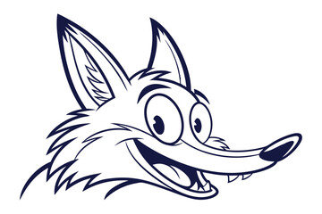 Amusing cartoon fox head smiles gleefully, its sharp outlines contrasting against the bright background