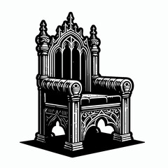 Fototapeta premium Gothic throne illustration in vintage black and white style
