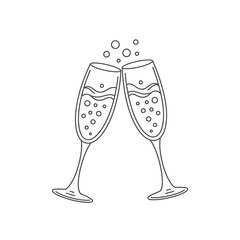 Two Champagne Flutes Toasting Simple line art