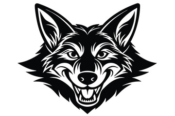Naklejka premium Black and white fox head with visible teeth displays aggressive features