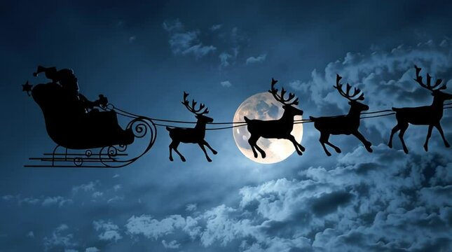 Santa Claus, deer, flying, cars, city, evening, light, garland,