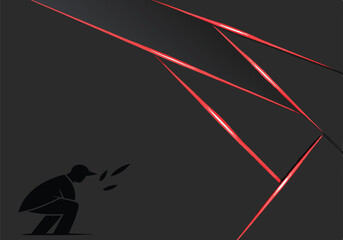 Black Background Red Lines Silhouette Person Squatting Seeds red stripes geometric shapes