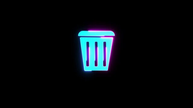 Neon line Trash can icon on black background.