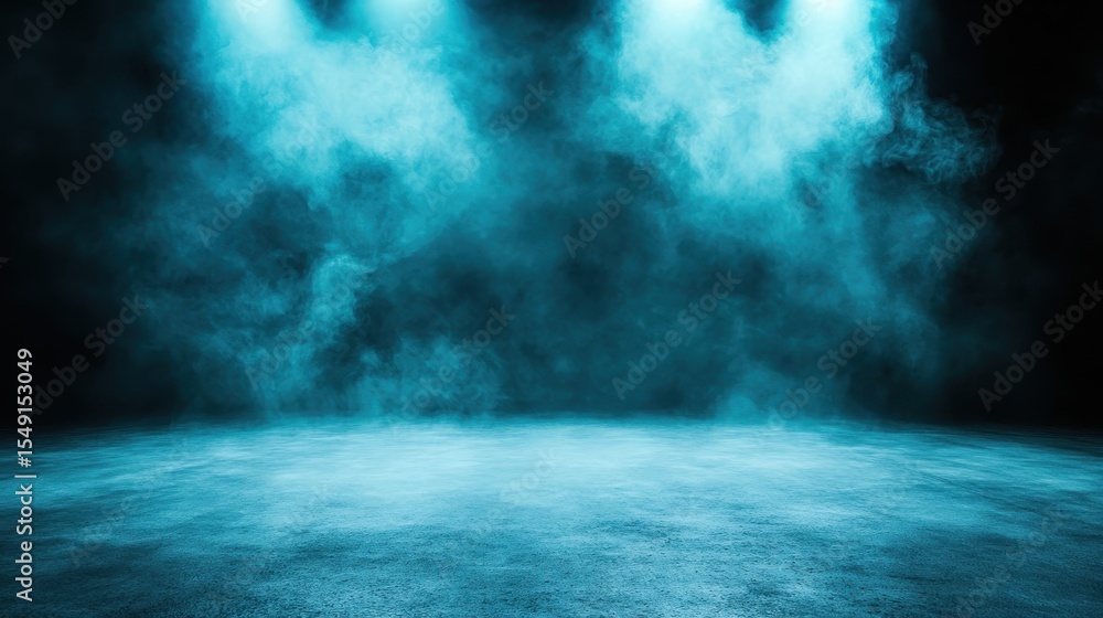 Aufkleber this image captures an atmospheric scene with blue fog illuminated by dramatic stage lights, creatin