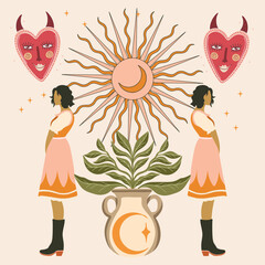 modern stylish illustration in boho country style. for printing on clothes or fabric