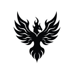 Naklejka premium A black silhouette art of a phoenix head with flames emerging.eps