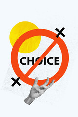 Creative artwork template sketch image 3D collage of hand gesture showing hold sign cross stop...