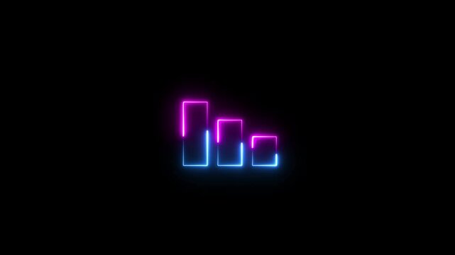Neon line bright business graph icon. business down concept. business graph decreased concept. down arrow animation concept.