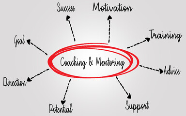 Diagram Highlighting Coaching and Mentoring with Associated Goals and Themes
