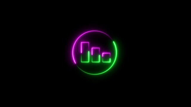 Neon line bright business graph icon. business down concept. business graph decreased concept. down arrow animation concept.