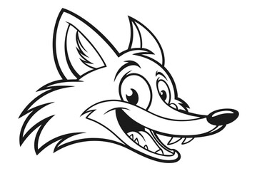 A monochrome cartoon fox head displays a big happy smile with outlines nicely done