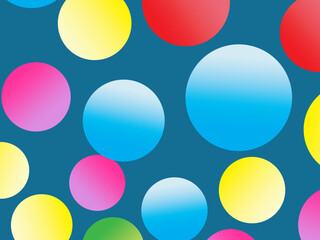 The background is full of bright colorful circles in various sizes and color gradients, creating a dynamic abstract pattern.