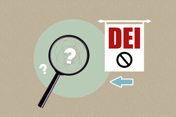 Trend artwork banner sketch 3D collage of magnifier glass research question dei banner social...
