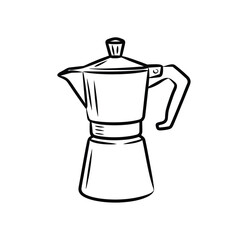 Black and white line art illustration of a Moka pot
