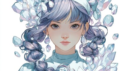 Girl with light purple hair and crystals