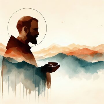Saint francis of assisi watercolor painting religious art illustration