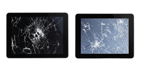  Broken Glass Tablet with Shattered Touchscreen, isolated on transparent background PNG