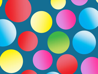 The background is full of bright colorful circles in various sizes and color gradients, creating a dynamic abstract pattern.