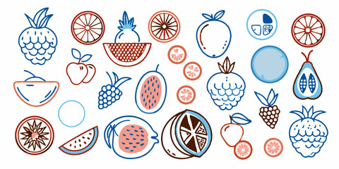 Vector Fruits Set – Healthy Tropical and Citrus Fruits in Modern Flat Style

