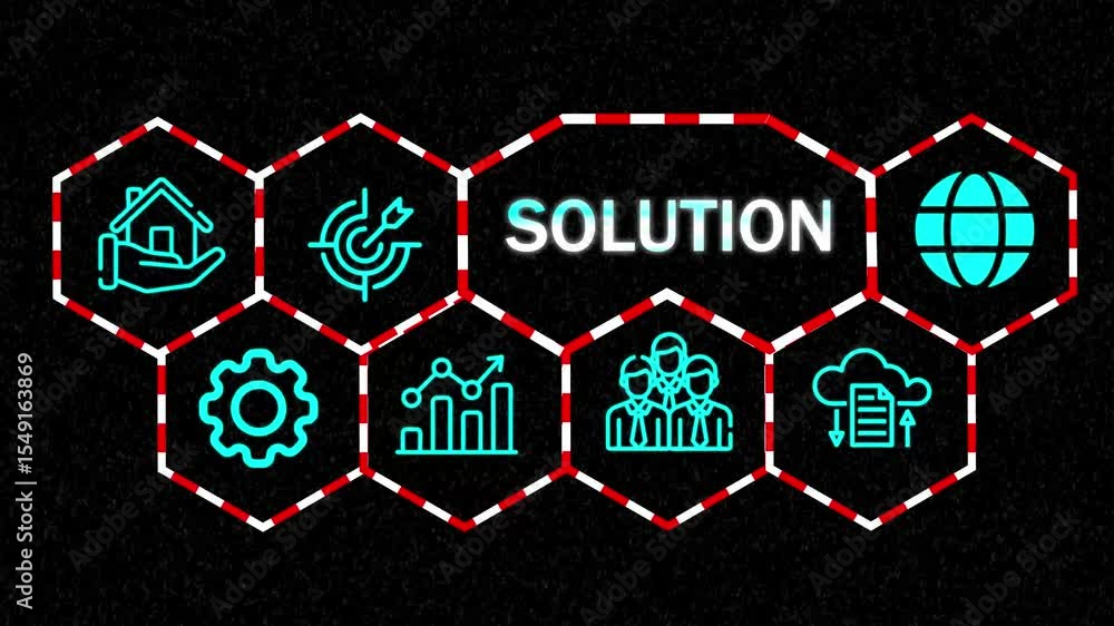 Poster a solution concept button on a futuristic ,beautiful abstract wave technology black background.