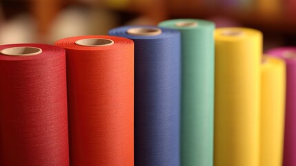 Rows of colorful paper rolls, various shades