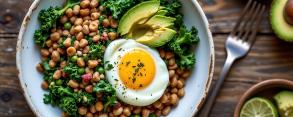 kale can be used in savory breakfast bowls with grains, eggs, and avocado.