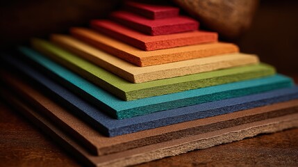 Stacked colorful leather samples, forming a pyramid