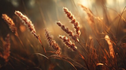 Golden grass in warm sunlight